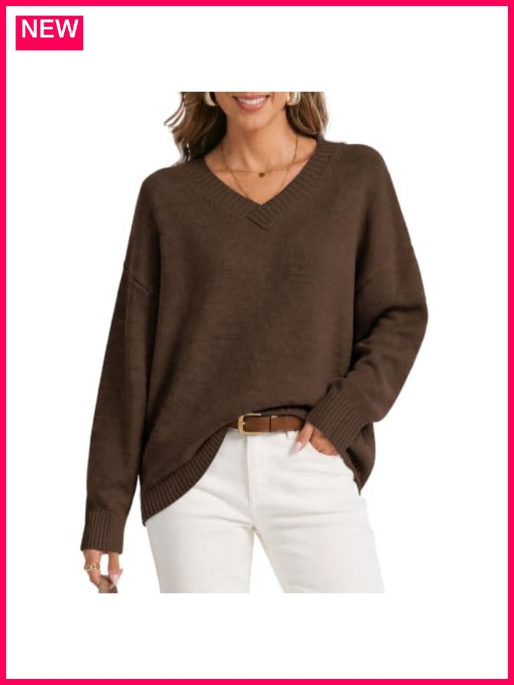Oversized Cashmere Blend V Neck Knit Pullover Sweater